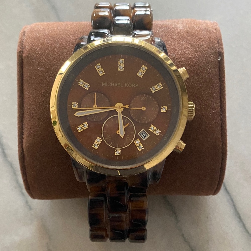 Michael Kors Tortoiseshell and Gold Chronograph Watch